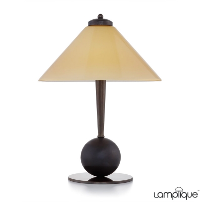 Lampa stołowa Art déco T1942 Antik z litego mosiądzu, klosz koniak