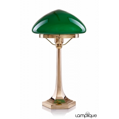 Lampa stołowa Art déco T852 Berliner Messing, klosz 5257 zielony