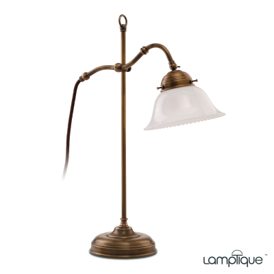 Klasyczna lampa stołowa T18 S Antik, klosz 611 koniak